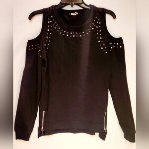 Venus Black With Studs and Zippers Cold Shoulder Top Woman size Small